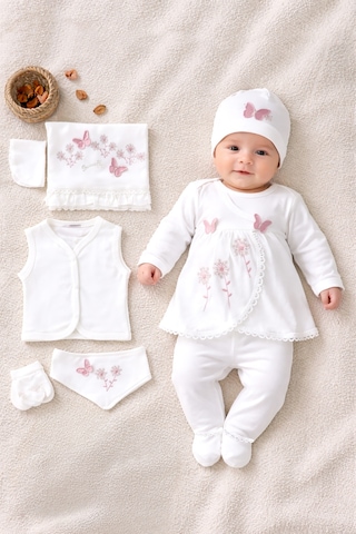 Sitilin Kız Bebebek Yenidoğan Kanaviçeli 10 Lu % 100 Pamuk İşlemeli Lüks Hastane Çıkışı Zıbın Seti Stl77243 Çok Renkli