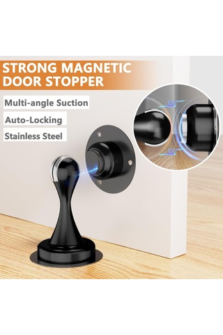 Neevoyu Stainless Steel Manyetik Kapı Tutucu 2 Adet - Dayanıklı, Çift Montaj Seçeneği, Duvar Ve Zemin Koruması, Modern Siyah Finish