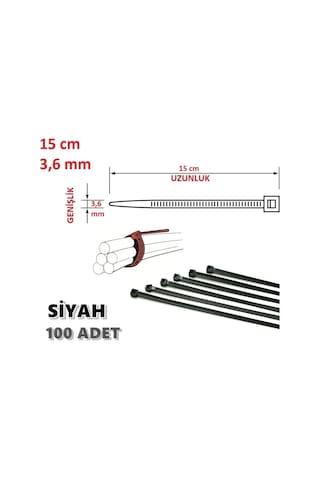100 Adet 15Cm X 3.6Mm Plastik Kelepçe Kablo Bağı Siyah