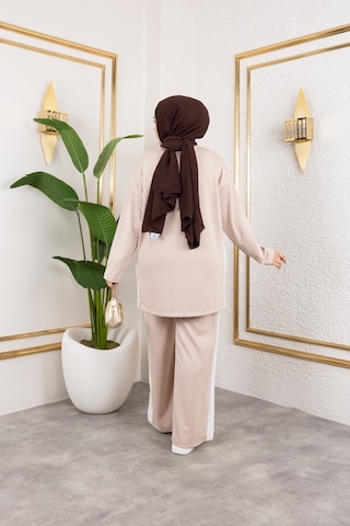 Hira Life Fashion Kadın Efsa Bej Bisiklet Yaka Yanı Şeritli Ve Pantolon Cepli Alt-üst İkili Takım Bej Bej