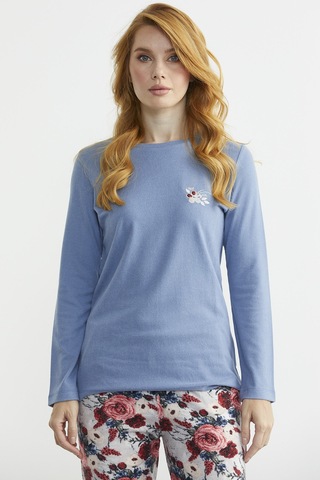 Yumoş Dokulu Desen Kombinli Pijama Takım - Indigo İndigo