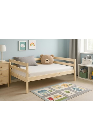 Ahşap Sedir Kanepe 60x190 Cm İç Ölçü Mindersiz Doğal Natural Masif Ahşap Bej