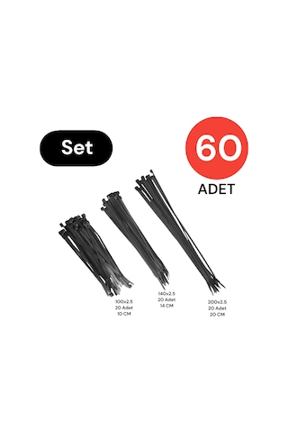 Tek-iş Plastik Kablo Bağı Cırt Kelepçe Set 100-150-250 X 2.5 Mm Siyah 20 X 3 60 Adet