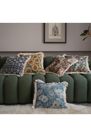 Yifomall Amerikan Stili Gül Desenli Tassel Dokuma Koltuk Yastığı Kılıfı - Koltuk, Yatak, Otomobil İçin 45x45 Cm Dolgu Yok Diğer