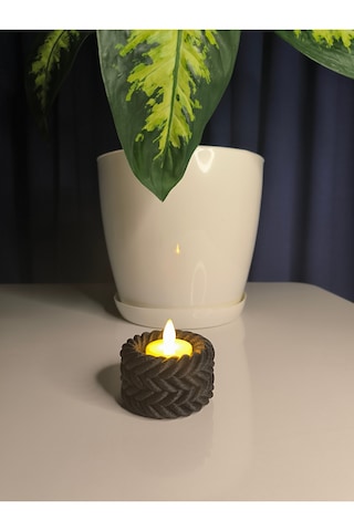 Örgülü Halat Tarzı Tealight Mumluk Siyah