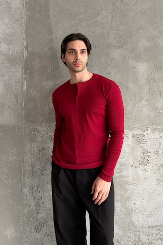 Erkek Henley Yaka Düğmeli Penye Bluz Kırmızı