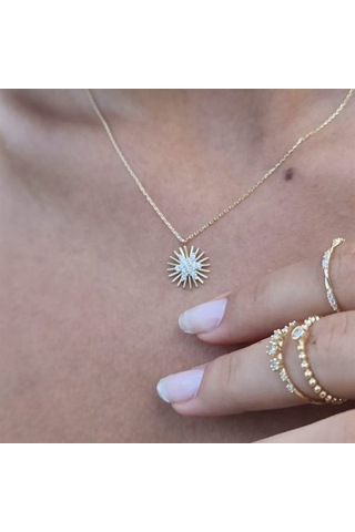 Aşk Pusulası Tarz Şans Taşlı Modern Tasarım Tarz Stil 14 Ayar Altın Kolye-aşk Pusulası Şans Kolyesi