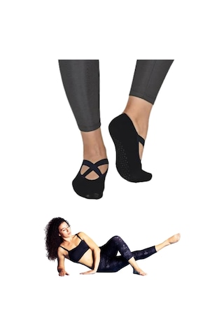 OVERPAZAR verPazar 3 Adet Paket Kaydırmaz Bayan Dans Pilates Ve Yoga Çorabı Siyah