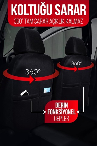 Ayrex Gof Serisi Universal Oto Koltuk Kılıfı Tam Set Siyah Kırmızı Şeritli Diğer