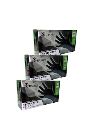 Siyah Nitril Pudrasız Eldiven M Beden Üçlü Paket 300 Adet