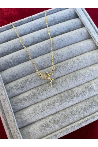 Gold Renk Su Perisi Zirkon Taşlı Kararmaz Paslanmaz Kadın Kolye Gold