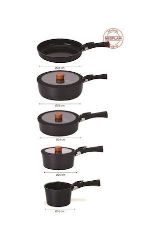 Neoflam Midas Siyah 12 Parça Yedek Kulplu Ayrılabilen Saplı Iç Içe Geçebilen Indüksiyonlu Tencere Tava Set