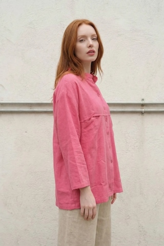 Hiccup My Fashıon Oversize Uzun Kollu Keten Karışımlı Gömlek Parlak Pembe