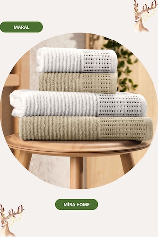 Mira Home 4 Parça Maral Battal %100 Pamuklu Banyo Havlu Takımı 90x160 Cm Bej