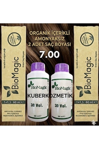Biomagic 7.00 Orta Kumral Organik İçerikli Amonyaksız Kalıcı Saç Boyası 2 Boya+ 2oksidan