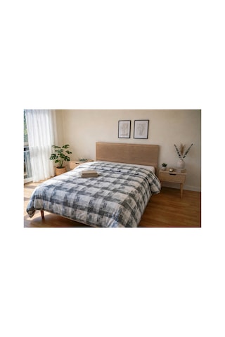 Tek Kişilik Elyaf Dolgulu Kapitone Ekoseli Gri Çok Amaçlı Yatak Örtüsü 155x215 Cm Çift Taraflı Gri Gri