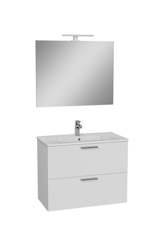 Mia 75024 Banyo Dolabı Seti, Çekmeceli, 80 Cm, Parlak Beyaz