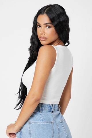 Angbutik Kadın Beyaz Kare Yaka Crop Top Bluz