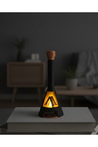 Elana Design Şömine Led Dekoratif Mumluk Masa Üstü Ambiyans Lambası Led Mum Dahil Siyah