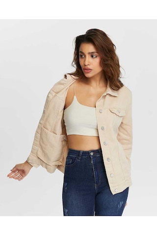 Shevega Kadın Bej Boyfriend Uzun Keten Ceket Bej