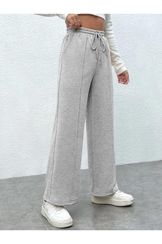 Kallima Gri Çimalı Yüksek Bel Bol Paça Mevsimlik Eşofman Altı Gri