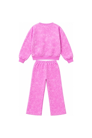 Luess Kız Çocuk Pembe Batik Yıkamalı Sweatshirt Boru Paça Eşofman Altı 2'li Takım