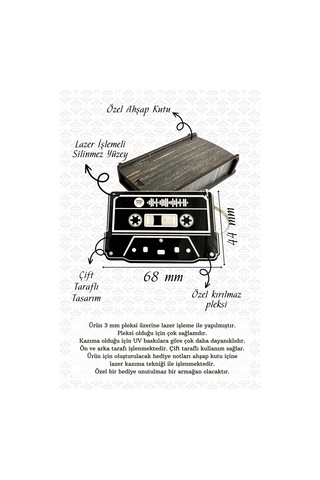 Kaset Şeklinde Spotify Anahtarlık Müzik Kodlu Kişiye Özel Ahşap Kutulu