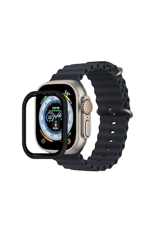 Cosmotex Newface Apple Watch Uyumlu  Ultra 49mm Alüminyum Kasa Cam Ekran Koruyucu - Siyah