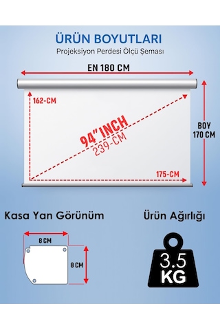 Gölge Stor En180cm Boy170cm Projeksiyon Perdesi Manuel-yeni Akıllı Kumaş Teknolojisi