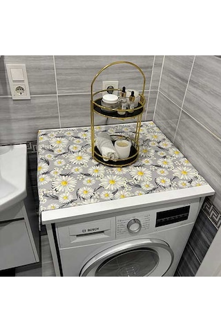 Laundry Duck Keten Su Geçirmez Ve Kirlenmez Çamaşır Makinesi - Buzdolabı - Bulaşık Makinesi Örtüsü Sarı Papatya