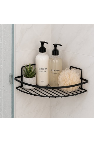 Krt-1149 Lamalı Banyo Köşelik Ve Duşakabin Rafı Tek Katlı Üçgen - Siyah Metal
