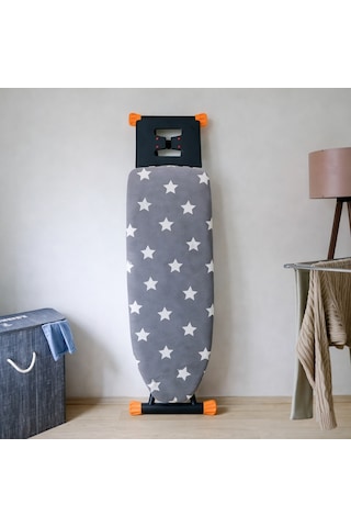 Ütü Masası Kılıfı Büyük Boy İpli Stoperli Keçeli Kılıfı Örtüsü Bezi 55x140cm Gray Star Gri Beyaz