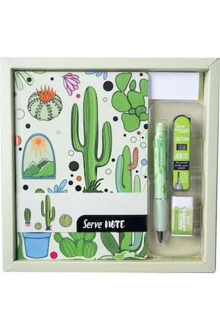Serve Hediye Seti - Defter, Serve Deep Uclu Kalem, Silgi, Min Elma Yeşili