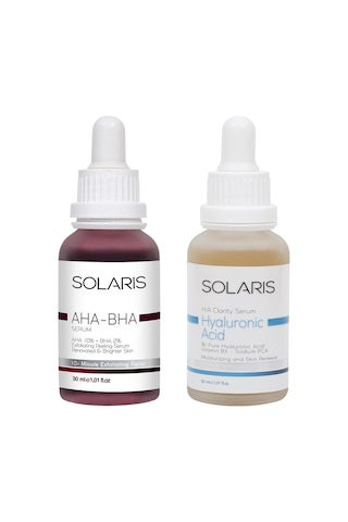 Solaris Cilt Tonu Eşitleyici Aha-Bha Canlandırıcı Serum 30 ML + Hyaluronik Asit Nemlendirme Serum 30 ML