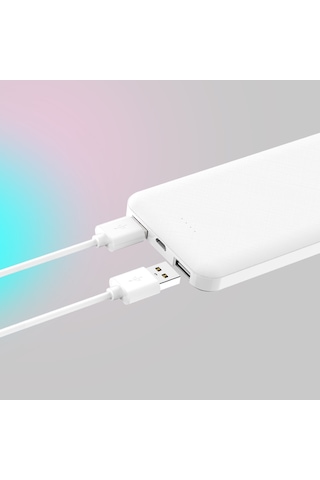 Hızlı Şarj Destekli 10000 Mah Powerbank Akıllı Koruma, Micro Ve Çift Usb, Led Durum Göstergesi Beyaz BEYAZ