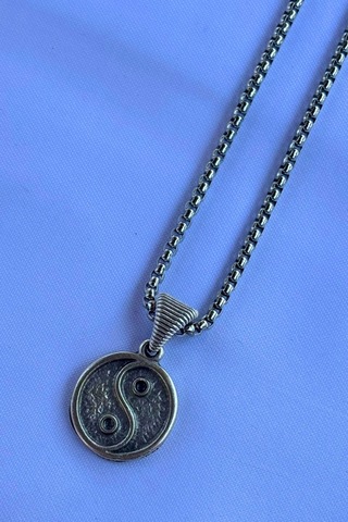 Yin Yang El İşçiliği Paslanmaz Çelik Zincir Erkek Kolye Gümüş