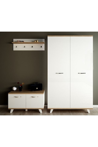 AE-1075 Poli Vestiyer Takımı 2 Kapaklı Beyaz Askılıklı