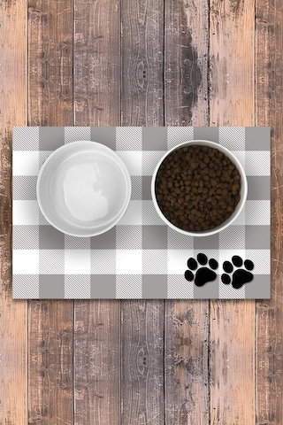 Evaşk Vinil Kaymaz Tabanlı Keçe Baskılı Evcil Hayvan Pet Mama  Paspası Renk AÇIK GRİ EHP3825AGRİ