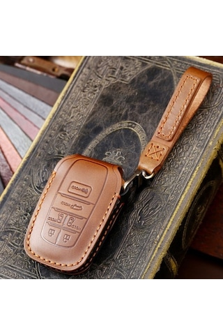 Tongxida Hallmo Toyota Sienna Uyumlu 5 Düğmeli Yerli Deri Anahtarlık Mavi