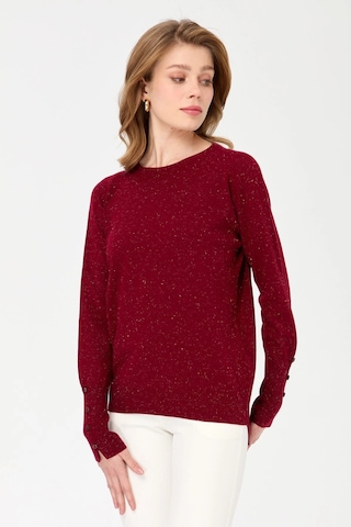 Desen Triko Kadın Sıfır Yaka Önü Kısa Arkası Uzun Bluz 23331 Vişne Çürüğü Vişne Çürüğü