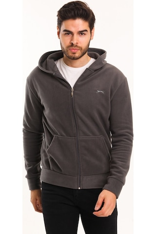 Slazenger SAMSON IN Erkek Fermuarlı Kapüşonlu Cepli Koyu Gri Polar
