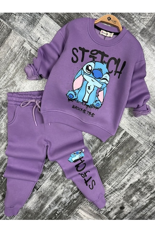 Stitch Kız Çocuk Eşofman Takım Lila