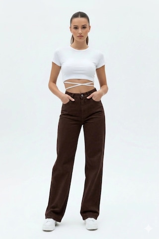 Layal My Beauty Melody Kadın Jeans Wide Leg Rahat Yüksek Bel Salaş Bol Paça Jean Palazzo Denim Kot Pantolon Kahve