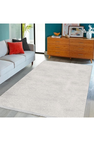 Çam Halı Crea Decolux Azade 8208 Beyaz Özel Kaymaz Tabanlı Pamuk Dokuma Kilim