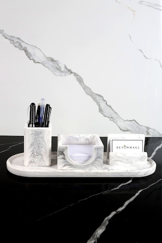 4 Parça Kartvizitlik Ofis Seti Kalemlik Bloknot Aksesuarları