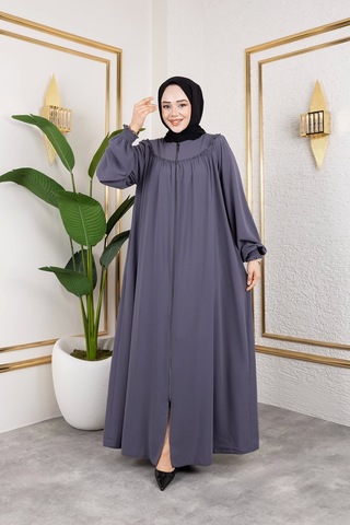 Ön Ve Arka Robalı Ferace - Gri / F0142 Gri