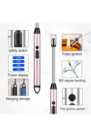 Elmpaly Siyah + Mavi 2 Li Usb Şarj Edilebilir Ark Çakmak Mum Barbekü Kamp İçin Küçük Mutfak Aleti 170mah Pil Altın