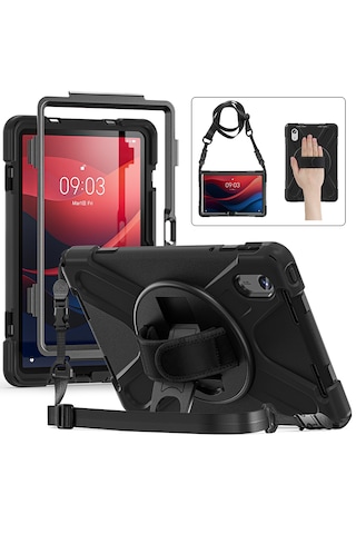 Lenovo Tab M11 Tb330fu 11 İnç Kılıf 360 Standlı Askılı Zırh Tank
