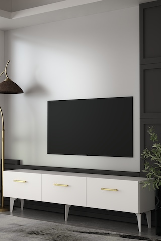 Cavello Tv Sehpası Tv Ünitesi Beyaz - Altın