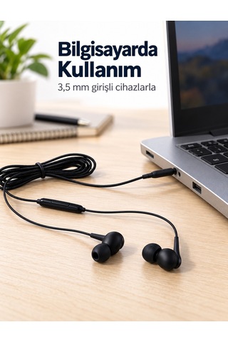 Örgü Kablo Detaylı Siyah Mikrofonlu Kulaklık Akyı-384121